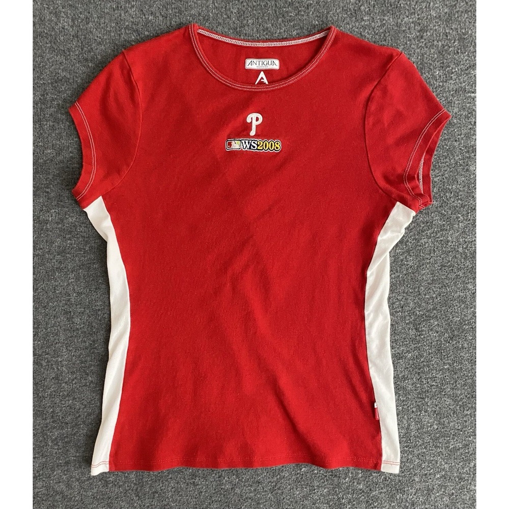 Antigua Top T-Shirt Womens Red Geometric Zip Short Sleeve WS 2008 Size L
